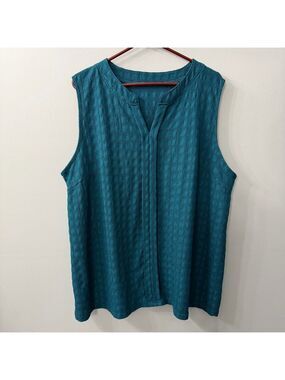 Women’s Sleeveless Teal V Neck Textured Stretchy Blouse 4XL